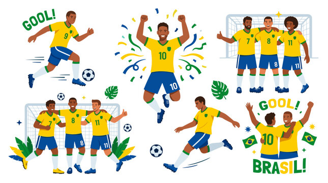 Brazil soccer players celebrating goal.