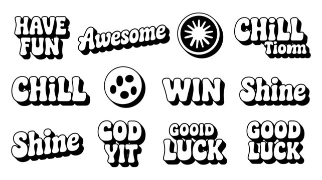 Collection Of Typography Phrases In Black And White Vector Illustration text words lettering font type graphic design black and white monochrome bold bubble letter