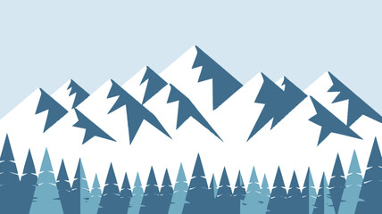 Mountain range and coniferous forest flat vector illustration with a light blue background mountains mountainscape mountainous pine trees evergreen woodland landscape © Digishopppp