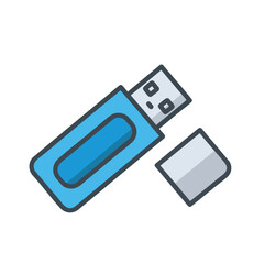 Fototapeta premium Flat vector illustration of a blue USB flash drive with a separate cap.