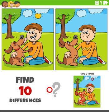 differences puzzle game with cartoon boy and his puppy