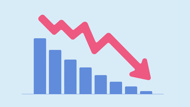 Downward trend graph with declining bars and arrow vector illustration decline decreasing falling reduction loss negative chart diagram statistics data analysis