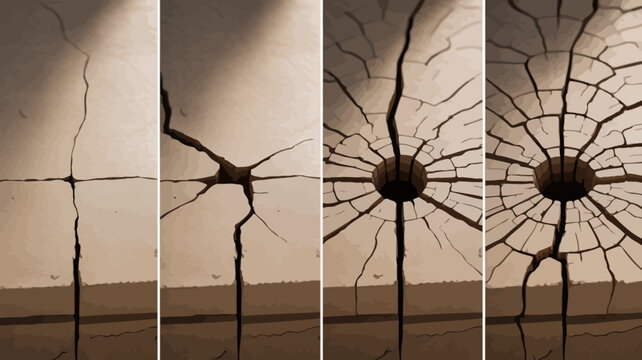 Cracked earth sequence photograph depicting progressive desiccation and fracturing arid breakage brown climate change crack damage desert drought environmental erosion failure