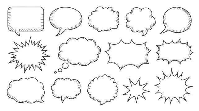Collection of hand drawn speech bubbles and thought balloons on a white background bubble comic book dialogue conversation text box caption