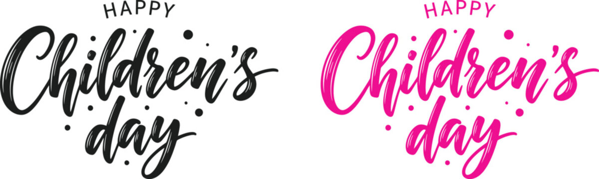 Happy children's day greeting cards or banners in black and pink