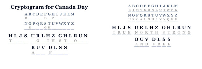 Fototapeta premium Cryptogram puzzle for Canada Day featuring secret code game concept 