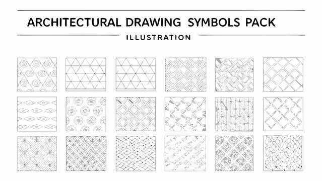 Architectural drawing symbols collection a vector illustration with repeating geometric patterns on a white background pattern design art line black monochrome