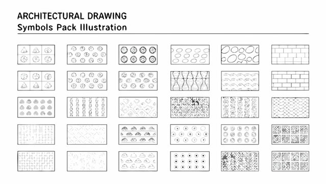 Architectural drawing symbols illustration a collection of vector patterns representing building elements and materials plans construction diagrams floor elevation drawings section