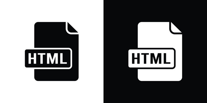 HTML file format icon representing web document development, displayed in clean black and white outline vector graphics.