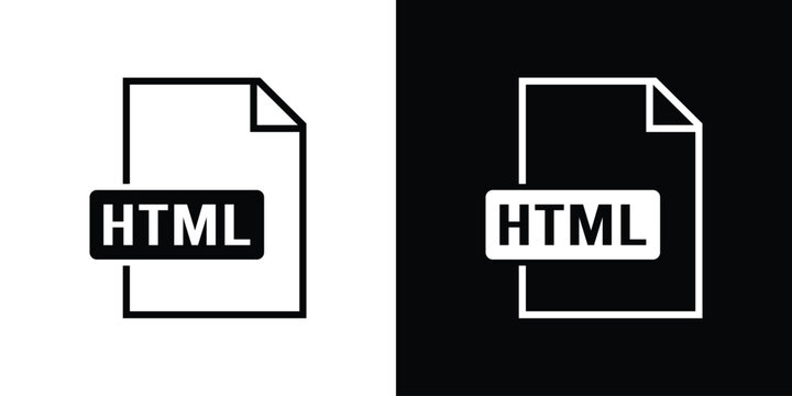 HTML file format icon representing web document development, displayed in clean black and white outline vector graphics.