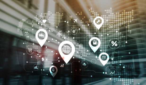 Worldwide Business Analytics Concept with Digital World Map and Location Pins