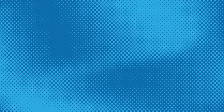 Cyan blue pop art background with halftone polka dots in retro comic style