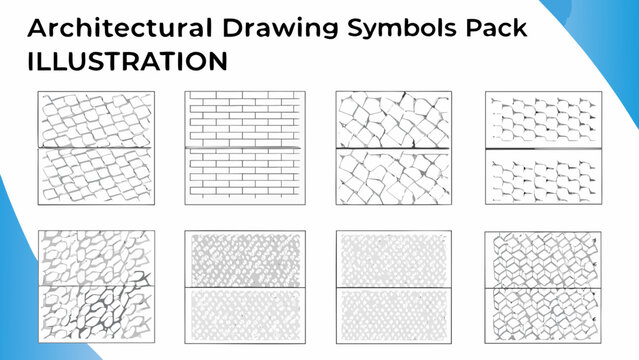 Stone wall patterns illustration set featuring brickwork netting and irregular stone arrangements in grayscale architectural drawing pattern texture brick gray scale