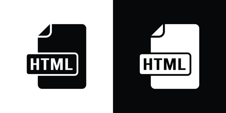HTML file format icon representing web document development, displayed in clean black and white outline vector graphics.