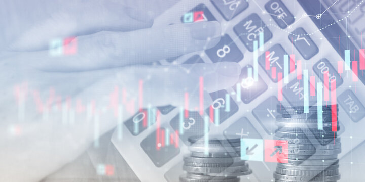 Stock Market Performance Visualization with Coins and Trading Charts