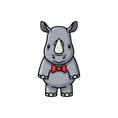 Obraz premium Cute gray rhinoceros wearing a red bowtie