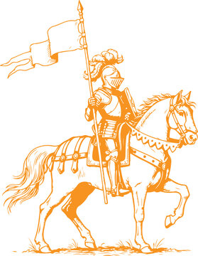 Equestrian statue of a noble warrior in armor Vector, illustration