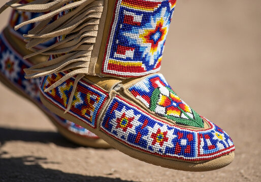 Colorful Native American beaded moccasin footwear