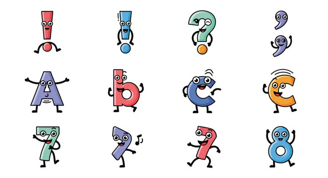 Cartoon Alphabet Characters Dancing Numbers Letters.