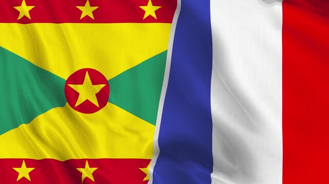 Grenada and France Flag Waving Animation Loop