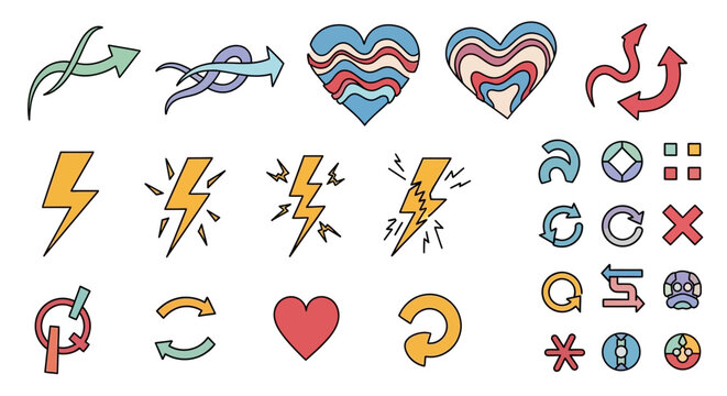 Colorful symbols and icons set.