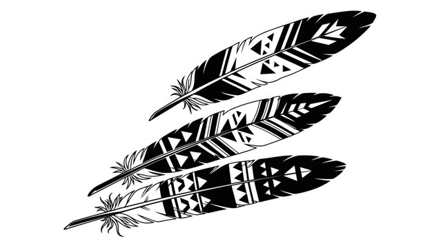 Set of Three Tribal Patterned Feathers Illustration