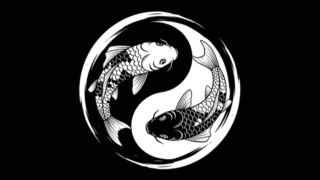 Yin Yang Koi Fish Symbol Graphic Illustration