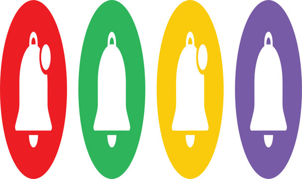 Colorful notification bell icon set inside oval badges for mobile application user interfaces websites digital alert systems reminders and social media platform message warnings