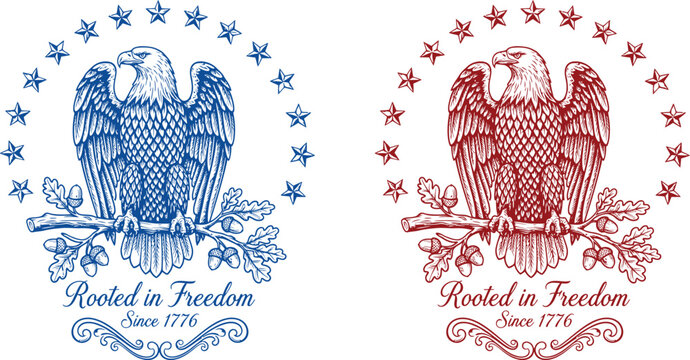 4th of july independence day 250 years anniversary vintage eagle emblems with stars and laurel wreath