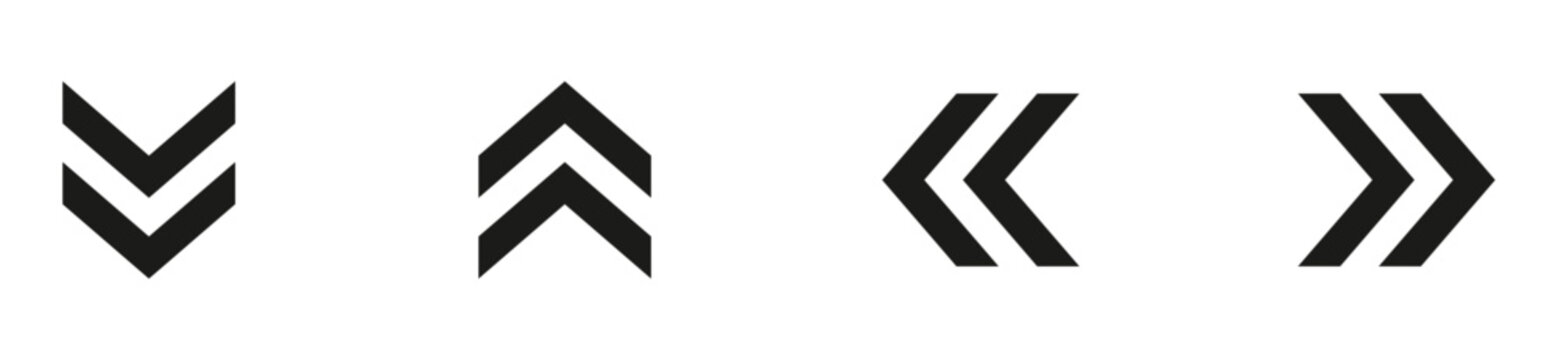 Universal black double chevron navigation arrow icons indicating scroll up down left right direction