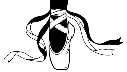 Ballet Pointe Shoe Illustration with Flowing Ribbons © kiki__