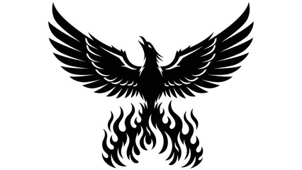 Fototapeta premium Black Silhouette of a Rising Phoenix Bird with Flames