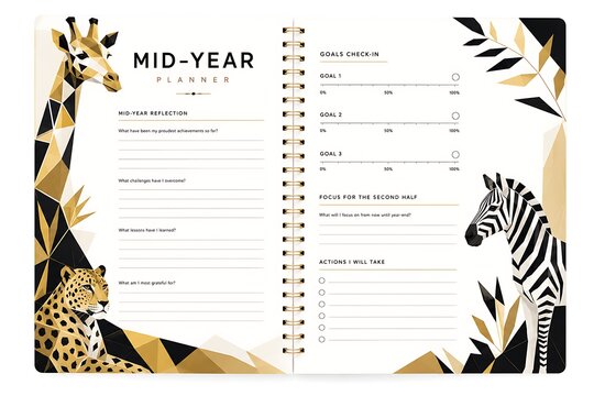 Captivating Mid-Year Planner Featuring Geometric Safari Animals and Goal Setting Sections for an Organized and Inspiring Personal Journey Toward Achievement and Success mid year planner midyear calend