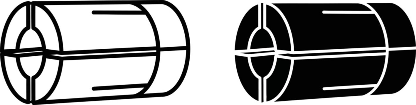 Collet chuck in line art and solid black silhouette on white background