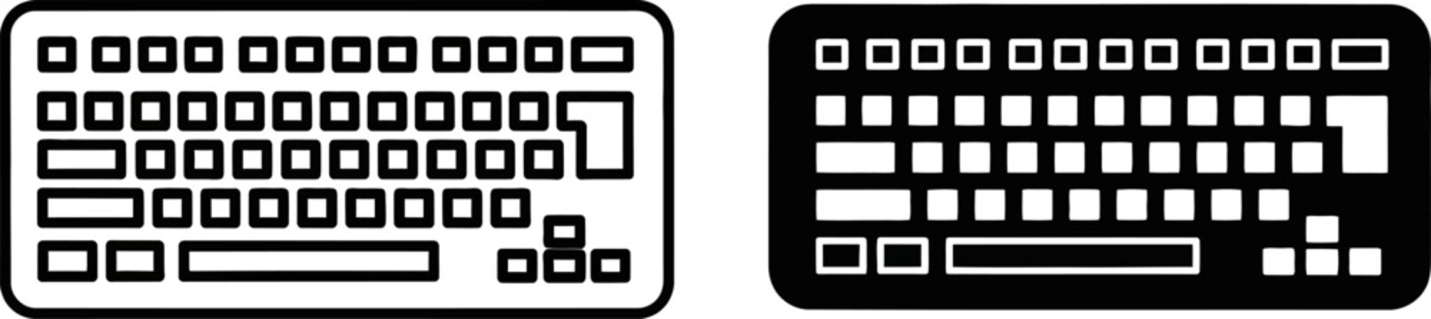 Computer keyboard icons in outline and solid black on a white background for digital concepts