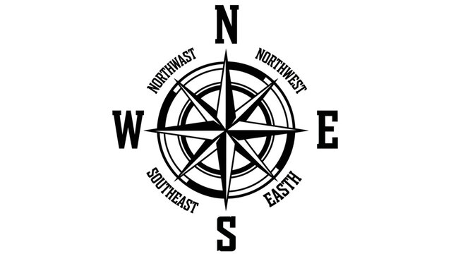 Vintage Nautical Compass Rose Illustration with Typographical Errors