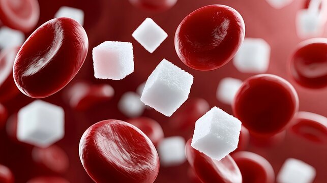 Red blood cells and sugar cubes in bloodstream