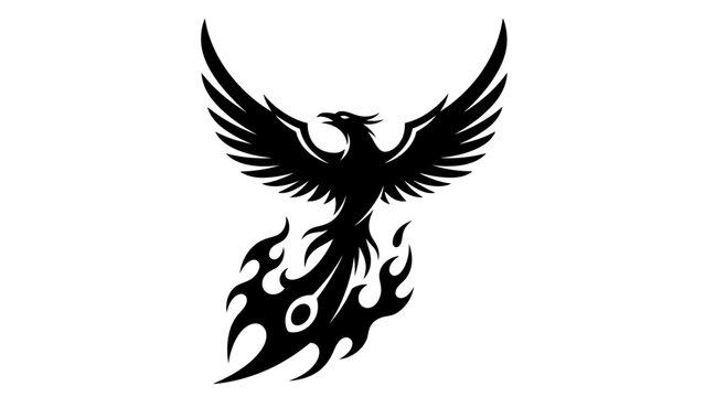 Black Silhouette of a Rising Phoenix Bird with Tribal Flames