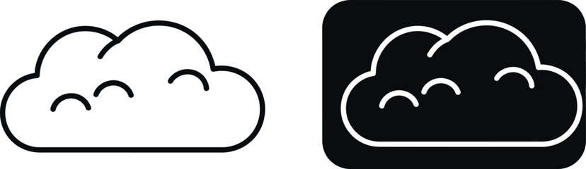 Obraz premium Cloud outline icon with simple curves against a white background and a black filled version