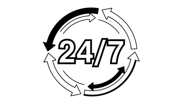 24/7 Service Icon with Circular Arrows