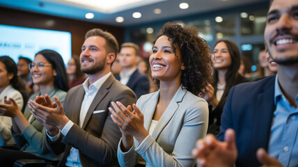 Obraz premium Audience enthusiastically applauding at a conference