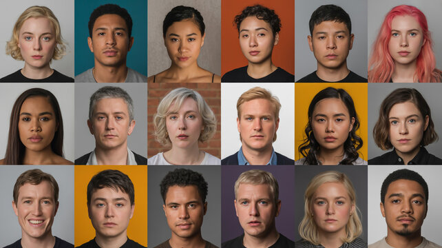 Diverse portrait collection: a gallery of unique faces