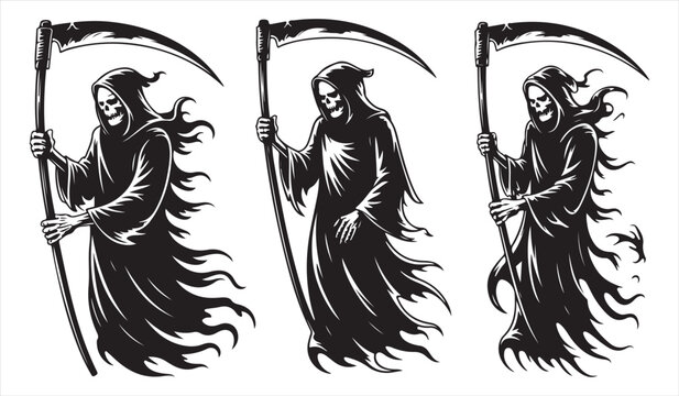 \Hooded death figure collection featuring gothic supernatural reaper characters