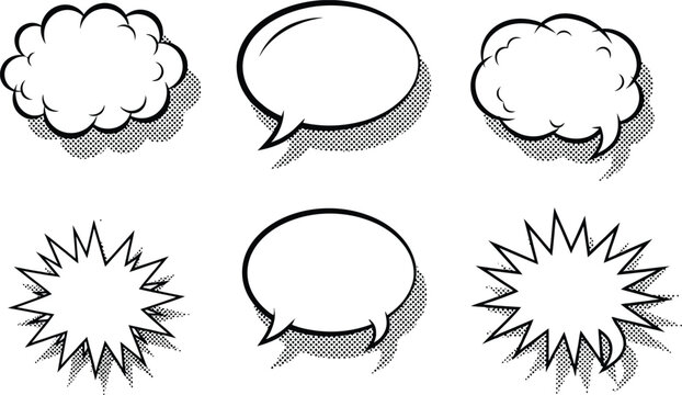 Comic book speech bubbles and thought clouds for graphic design