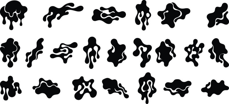 Collection of black silhouette blobs with white outlines on white background