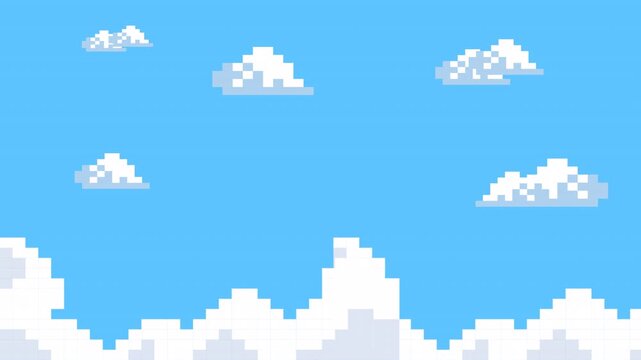 clouds pixel moving with blue sky for retro game animation background