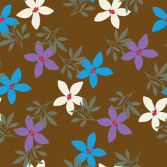 Vintage seamless floral pattern. Liberty style background of small mauve and lilac flowers. Small flowers scattered over a white background. Stock vector for printing on surfaces. Realistic flowers.  © YULIA
