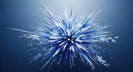 Fototapeta premium A stunning abstract digital art piece featuring a central frosty explosion of ice crystals and patterns against a deep cold blue backdrop, contemporary, vivid, deep