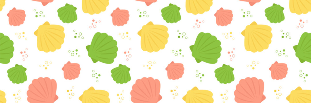 colorful summer seashell seamless pattern vector illustration.