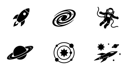 Space Icons Set: Rocket, Astronaut, Galaxy, Planets, Stars, Vector Graphics for Cosmic Themes © RAFI